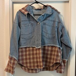 Hooded denim flannel jacket